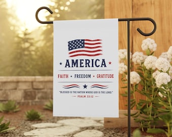 Patriotic Christian Outdoor | House Banner| Flag | Faith Freedom Gratitude Americana Banner | Memorial Day, Veterans Day & 4th of July Decor