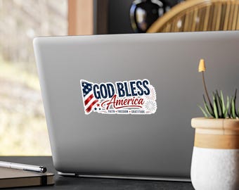 God Bless America Kiss-Cut Vinyl Decals | Patriotic Christian Sticker| Faith Freedom Gratitude Americana Decal | Memorial Day & Veterans Day