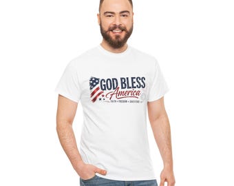 God Bless America Patriotic Christian T-Shirt | Faith Freedom Gratitude Tee | Memorial Day, Veterans Day & Fourth of July Shirt