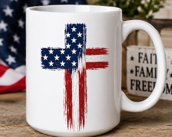American Flag Cross Coffee Mug | Patriotic Christian Mug | Faith  Freedom Ceramic Mug | Memorial Day, Veterans Day & Fourth of July Gift