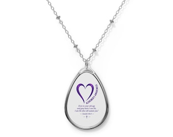 Alzheimers Awareness Heart Oval Necklace | Purple Heart Pendant | Dementia Caregiver Gift | Christian Memorial Jewelry | Encouragement gift
