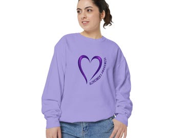 Alzheimers Awareness Heart Crewneck Sweatshirt | Dementia Awareness Sweatshirt | Purple Heart Pullover | Caregiver Gift | Awareness Apparel