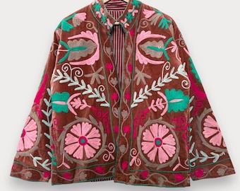 Handgefertigte gestickte Samt Boho Jacke | Susani Blumenmantel