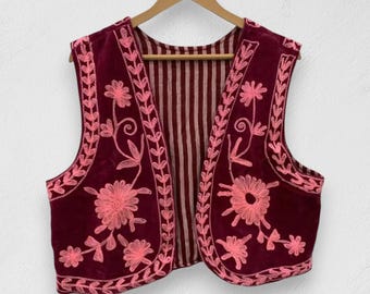 Embroidered Velvet Vest | Indian Suzani Floral Waistcoat