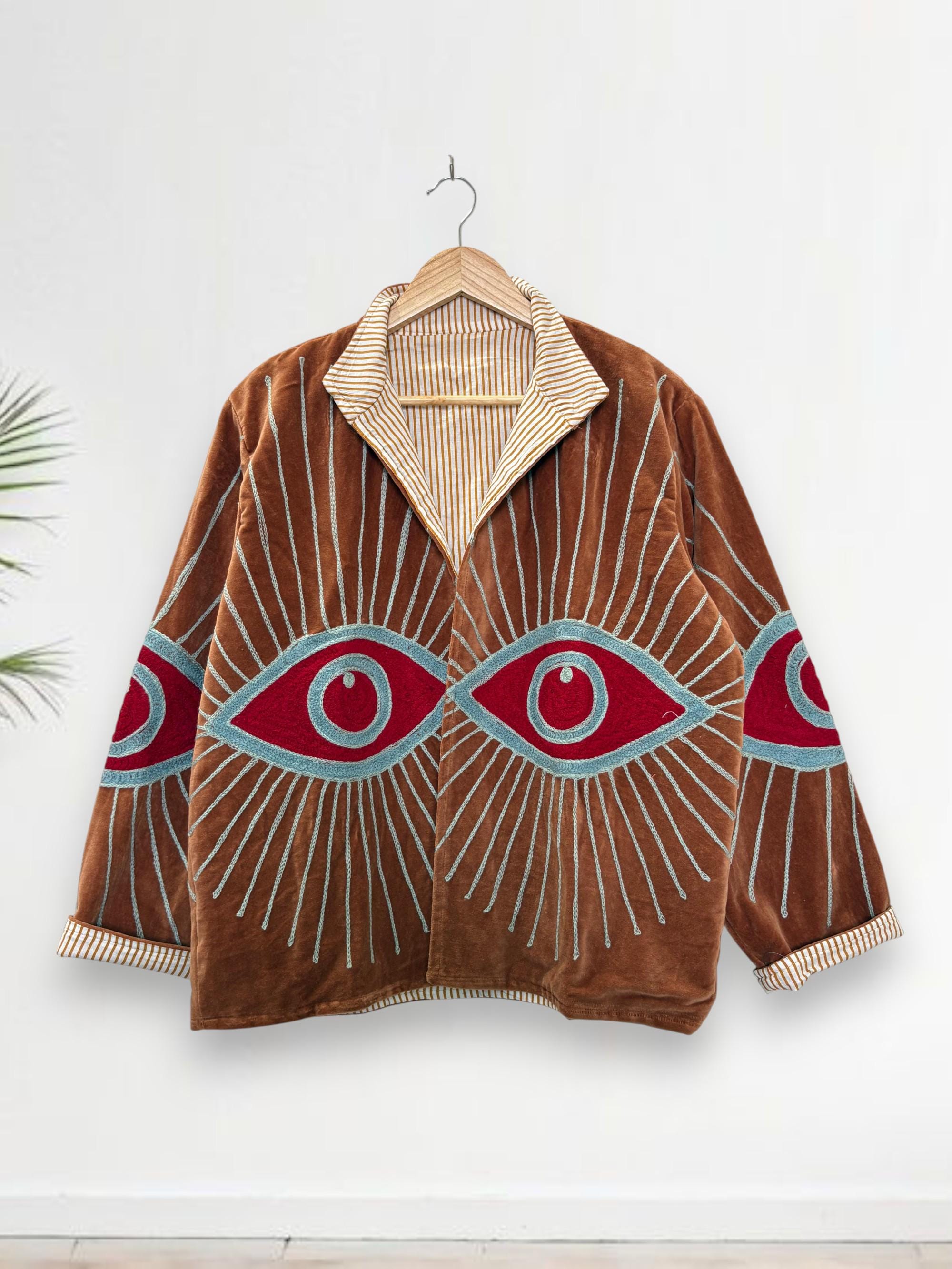Handmade Velvet Evil Eye Jacket Embroidered Bohemian Suzani Coat