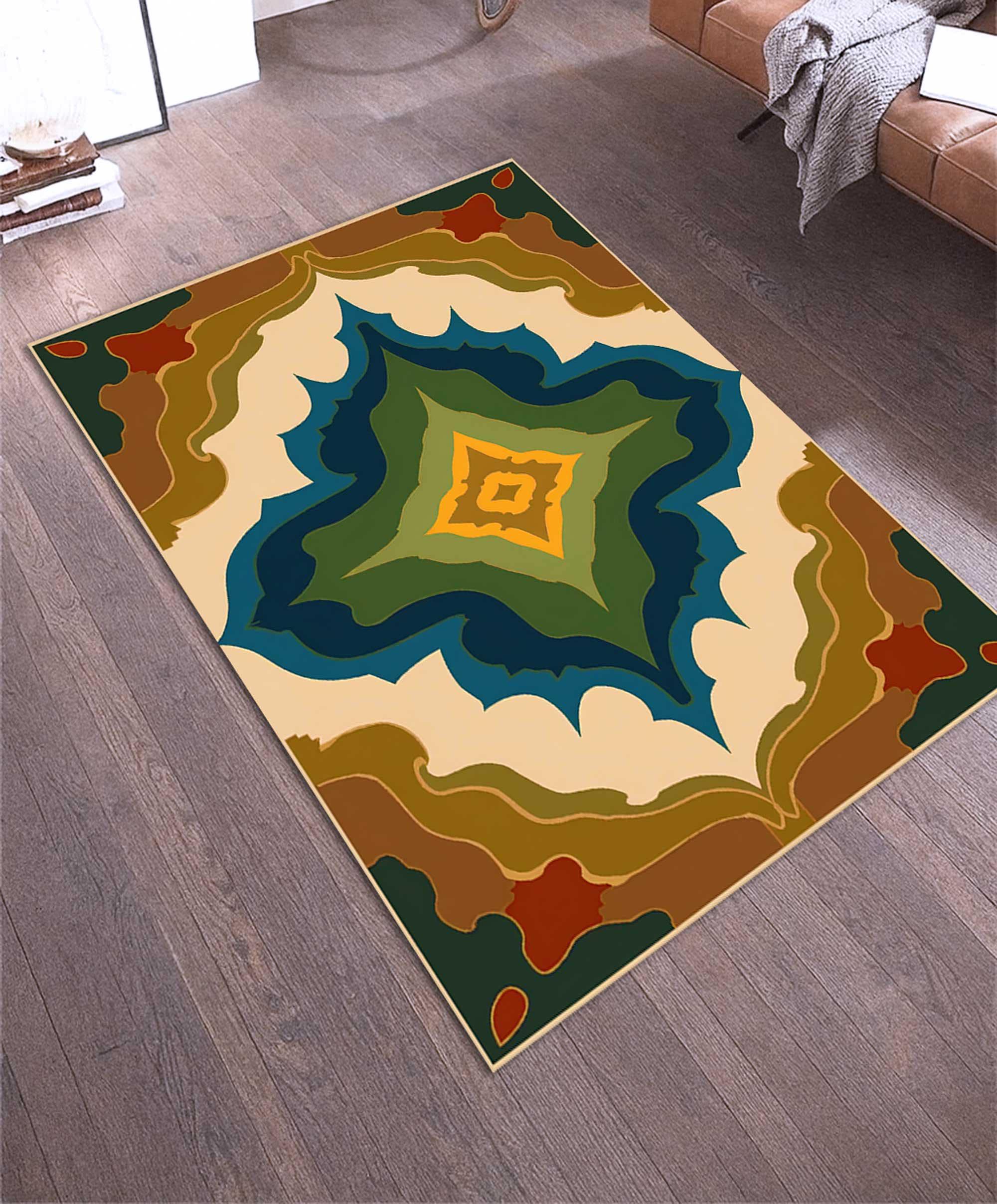 Retro Wavy Area Rug, Mid Century Modern 70s Style, Boho Geometric ...