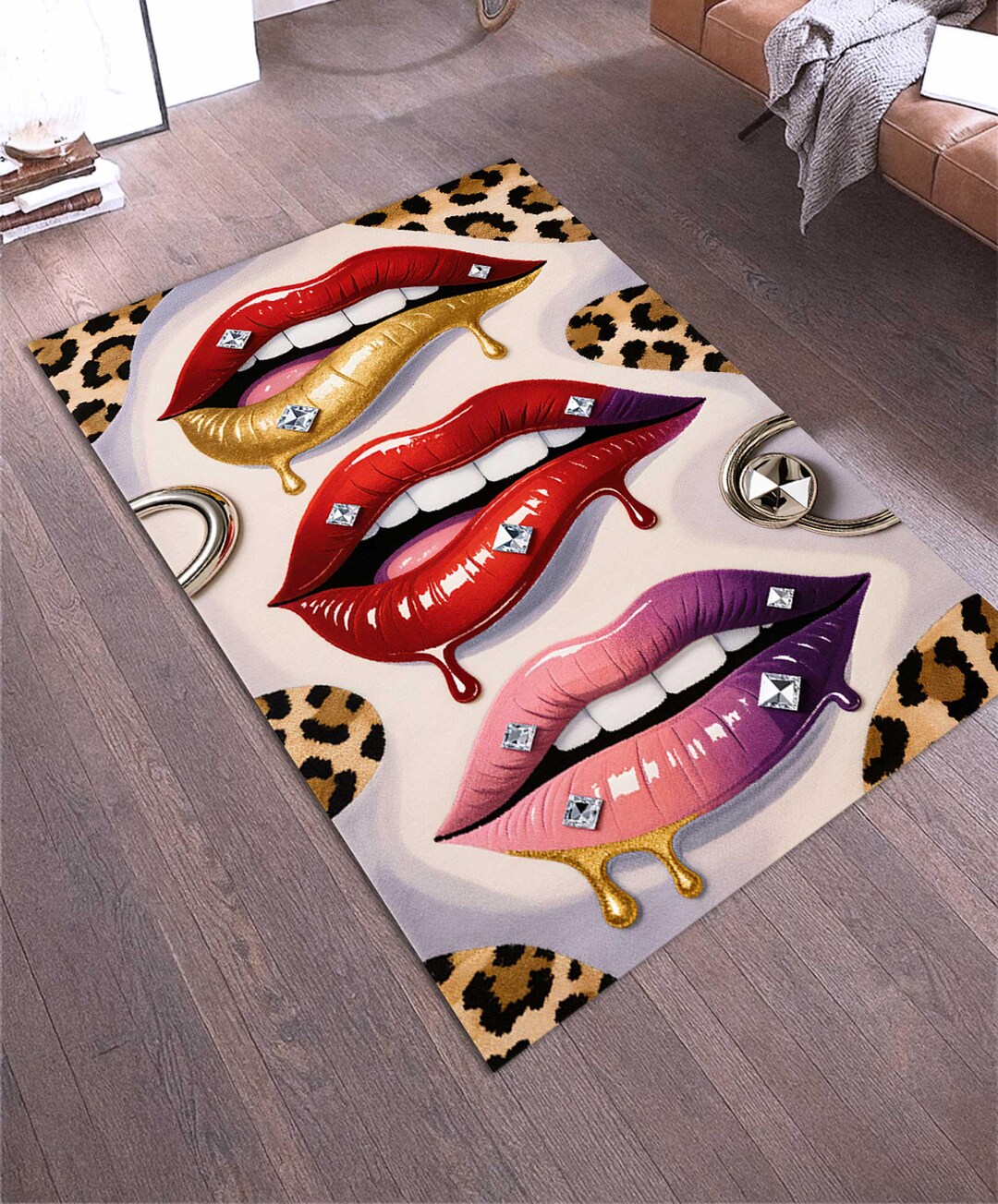Leopard Print Lips Rug, Pop Art Glam Decor - Etsy