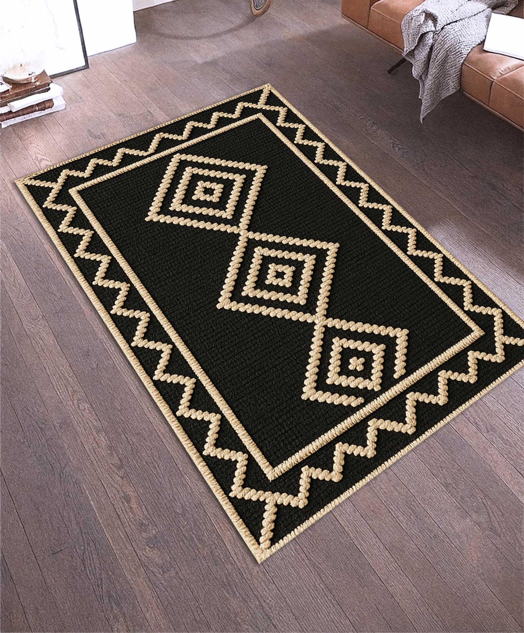 Rasist Rug Geometric Tribal Rug, Cream Line, Modern Black Rug,living Rıım Rug - Etsy
