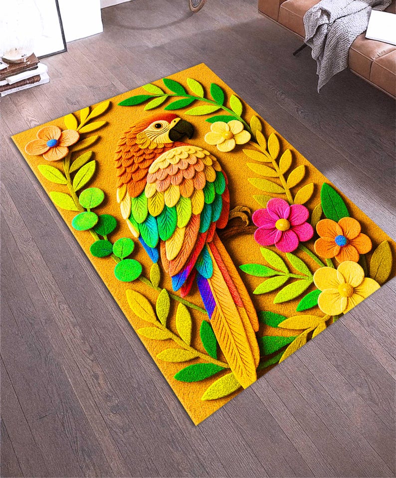 Parros Rugs Tropical Parrot Rug, Colorful Floral Accent Rug - Etsy UK