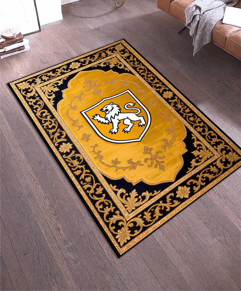 Rectangular Rug Emblem Baroque Lion Crest Rug – Red and Navy, Luxury Gold Accents Rug,living ...