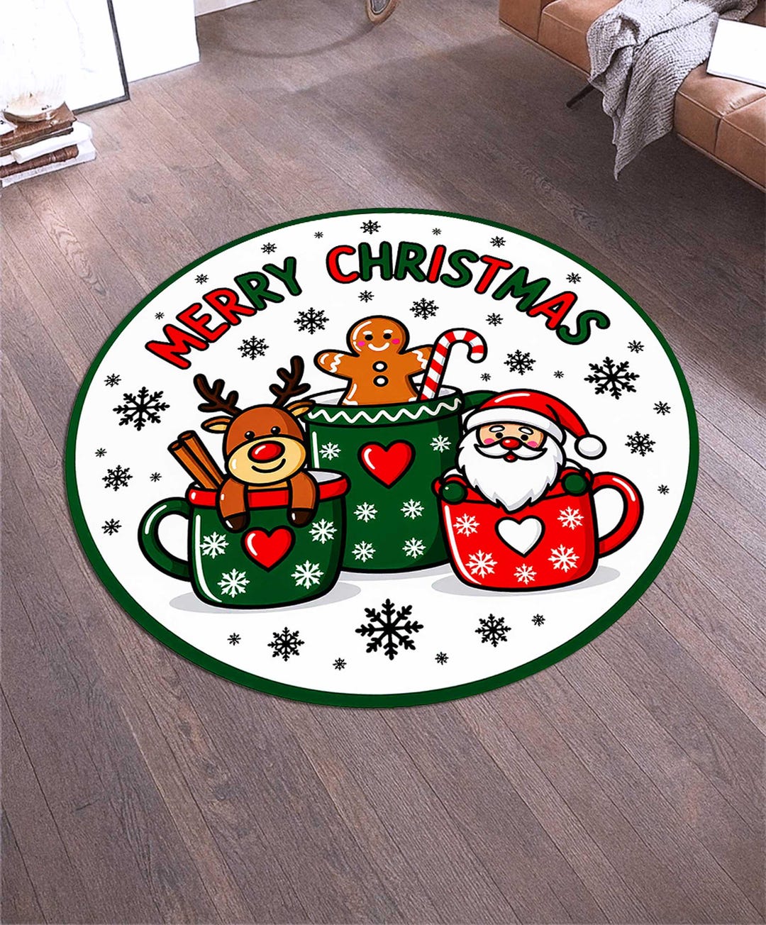 Round Gingerbread Rug Christmas Round Rug, Santa, Reindeer, Gingerbread, Holiday Decor - Etsy