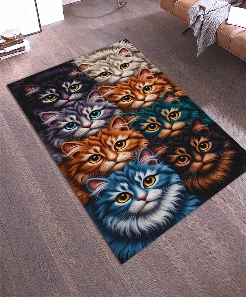 Cat Rug Design Colorful Cat Rug,cute Cats Carpet, Pet Lover Home Decor, Kids Room ...