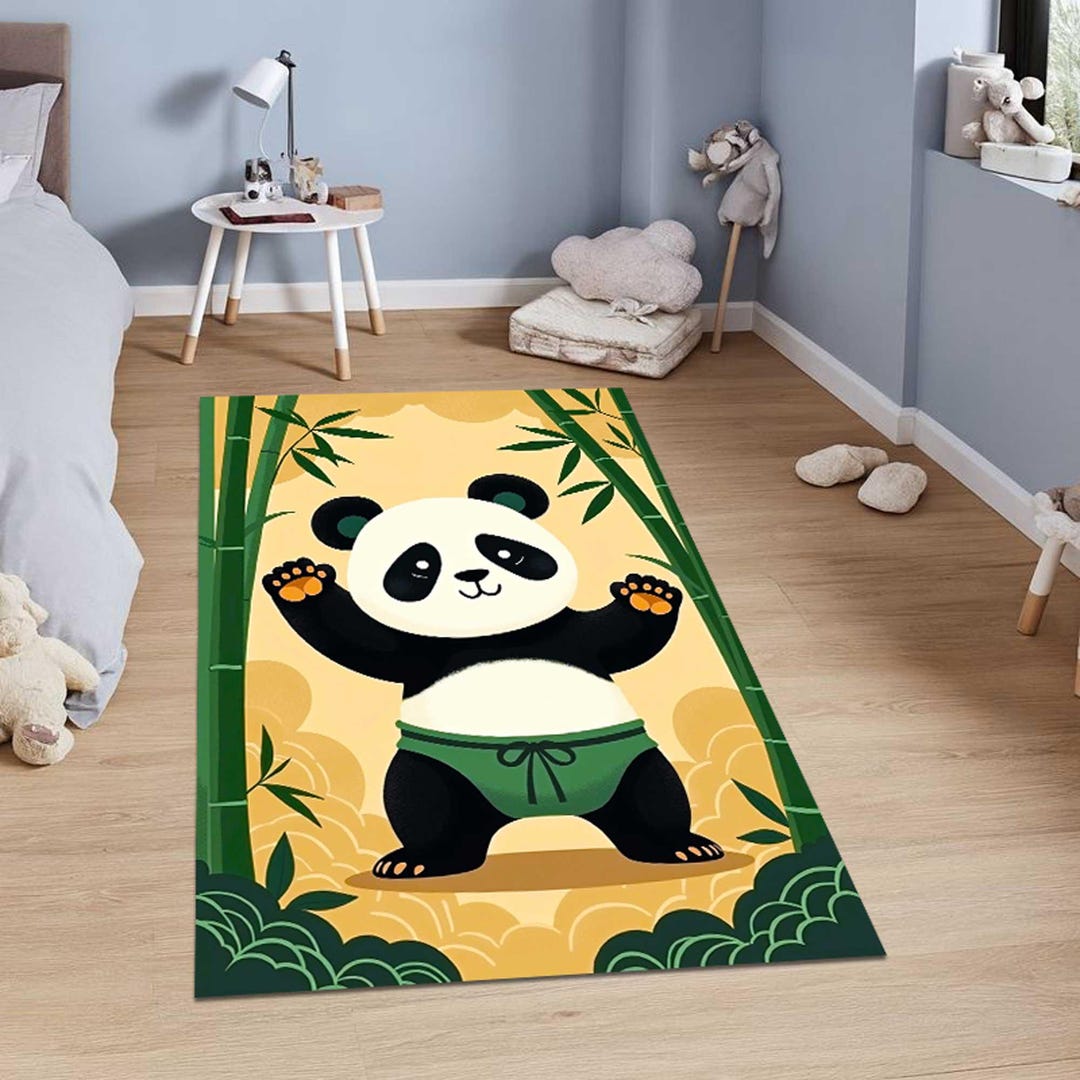 Weatherbeeta Panda Rug Cute Panda Kids Rug, Bamboo Panda Nursery Rug, Cartoon Animal Children ...