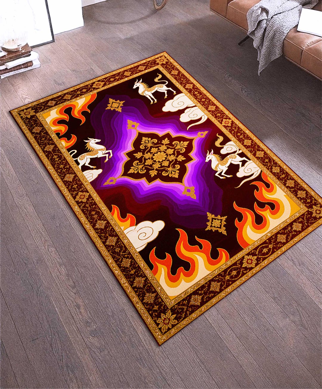 Mythical Rug,purple Red Fantasy Art Carpet,living Room Rug - Etsy