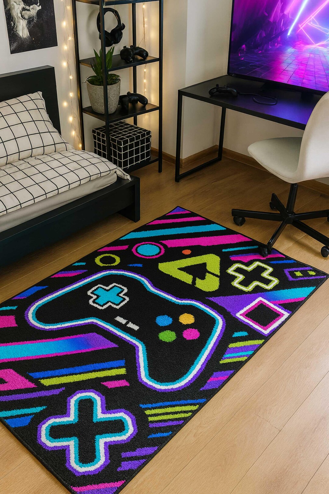 Small Ps4 Rug Colorful Playroom Carpet, Gamer Console Rug Joystick Design, Playroom ...