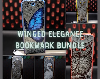 Marcapáginas Elegancia Alada (licencia comercial) | Mariposa, Águila, Búho, Cisne, Cuervo | Licencia de impresión física | No incluye archivos STL