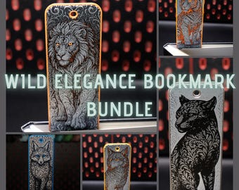 Marcapáginas Wild Elegance con licencia comercial | León, tigre, pantera, lobo y zorro | Licencia de impresión física | No incluye archivos STL