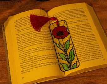 Marcapáginas de amapola estilo vidriera, marcapáginas Hueforge impreso en 3D, regalo floral, regalo significativo para lectores.