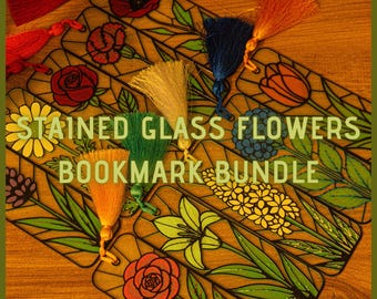Paquete de marcapáginas botánicos de vidrieras con licencia comercial | 11 marcapáginas florales | Licencia de impresión física |