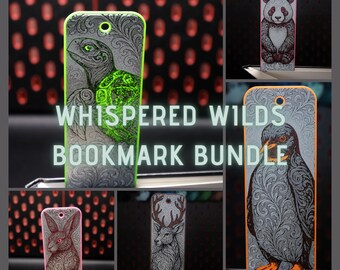 Paquete de marcapáginas Whispered Wilds con licencia comercial | Tortuga, conejo, pingüino, panda y ciervo | Licencia de impresión física |