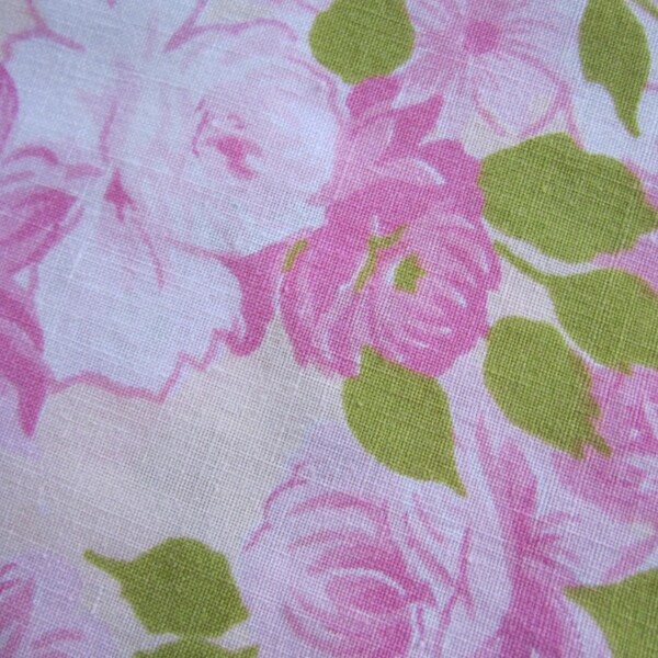 Vintage Fabric Floral Sheet Pink Green Shabby Cottage Fresh Project