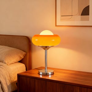 Bauhaus Orange Glass Table Lamp - Retro Chrome Mid-Century Lighting