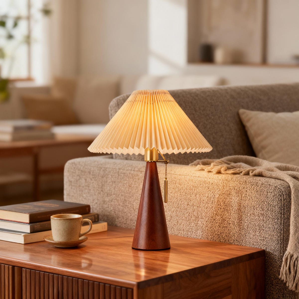 Japandi Style Table Lamp: Pleated Shade, Minimalist Bedside Lighting - Etsy