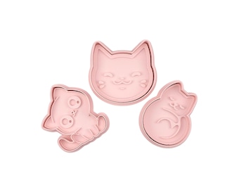 Cat Cookie Cutter and Stamp Set Cat Cookies Cat Cake Cat Party Cat Cookie Cutters Cat Clay Mold