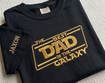 Embroidered Disney Star Wars Dad Comfort Color T-Shirt, The Best Dad in the Galaxy Tee, Retro Galaxy's Edge Shirt, Father's Day Gift
