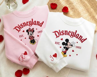 Embroidered Mickey and Minnie Couple Shirt, Matching Sweethearts Crewneck, Magical Land Valentine Shirt, Anniversary Gift