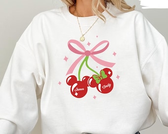 Custom Couple Name Cherry Mickey Shirt, WDW Disney Couple Shirt, Disneyland Valentine Gift For Couple