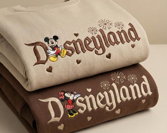Couple Mickey and Minie Embroidered Sweatshirt, Magical Land Valentine Embroidered Hoodie, Cartoon Disney Couple Embroidered Sweaters