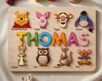 Custom Disney Winnie The Pooh Name Puzzle for Toddlers, Disney Montessori Wooden Toy Puzzle for Kids, Winnie The Pooh Kids Gift