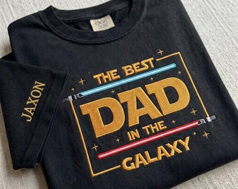 Embroidered Disney Star Wars Dad Comfort Color T-Shirt, The Best Dad in the Galaxy Tee, Retro Disney Shirt, Father's Day Gift Tee