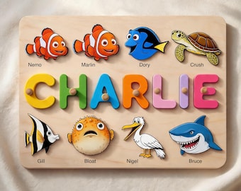 Personalized Disney Finding Nemo Puzzle for Toddler, Custom Disney Montessori Wooden Toy Puzzle for Kids, Disney Puzzle Birthday Gift