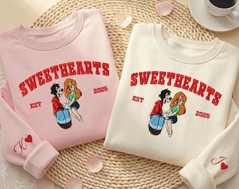 Embroidered Sweethearts Shirt, Her Max His Roxanne Couple Shirt, Disneyland Valentine's Day Tee, Disney Couple Tee