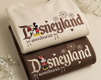 Mickey and Minie Embroidered Sweatshirt, Magical Land Valentine Embroidered Hoodie, WDW Disney Couple Embroidered Sweaters