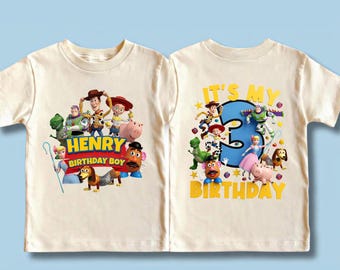Camiseta personalizada de Toy Story para cumpleaños, camiseta personalizada de Disney para niño con Woody y Buzz, camiseta infantil de Toy Story para cumpleaños, regalo infantil de Toy Story