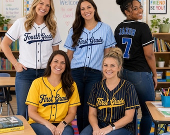 Personalized Kids and Teacher Baseball Jersey, Custom Name Number Baseball Jersey, First Grade Teacher Shirt, Back To School Kids Jersey