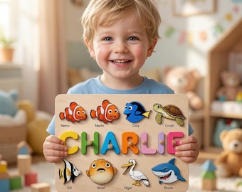 Personalized Disney Finding Nemo Puzzle for Toddler, Disney Montessori Wooden Toy Puzzle for Kids, Custom Disney Birthday Gift