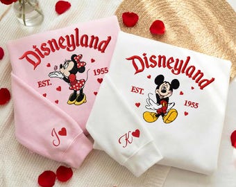 Custom Embroidered Mickey and Minnie Couple Shirt, Disney couple WDW Disneyland Valentine Shirt, Anniversary Gift for Couple