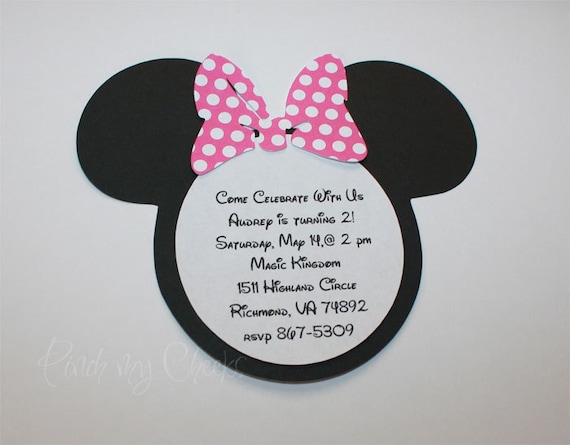 minnie mouse invitations with pink polka dot bow perfect for etsy