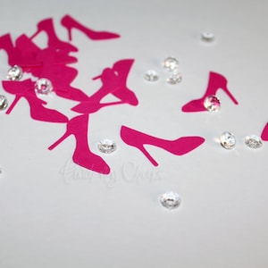 High Heel Confetti HOT Pink Die Cuts Crystal Clear Confetti Wedding Diamonds perfect for your Bachelorette Party Shower Cards 100 pieces