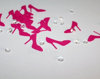 High Heel Confetti HOT Pink Die Cuts Crystal Clear Confetti Wedding Diamonds perfect for your Bachelorette Party Shower Cards 100 pieces