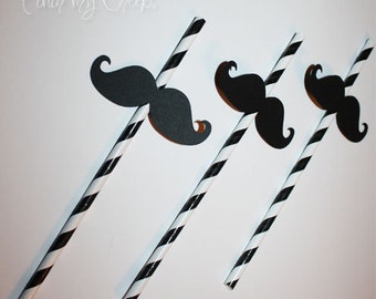 Mustache with Black striped Straws perfect for your Party Shower Wedding Photo booth 13 pieces