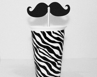 Mustache Black Die Cuts with Holes for Straws perfect for your Party Shower Wedding Photo booth 100 pieces