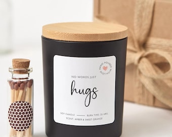 Sending You Hugs Candle with Gift Box | Thinking of You Sympathy Gift | Scented Soy Wax Candle with Ribbon Matches | Comfort Gift for Friend