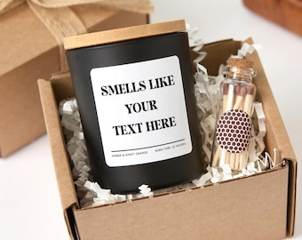 Custom Message Candle | Smells Like Your Text Here | Personalized Candle with Gift Box and Mini Matches