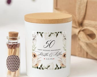 Personalized 50th Wedding Anniversary Candle | Custom Couple Gift with Box & Matches | 50 Years Marriage Keepsake Candle