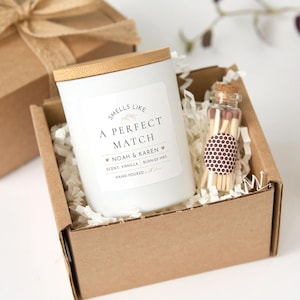 Personalized Perfect Match Candle Gift, Custom Couple Keepsake for Wedding Anniversary or Engagement with Matches